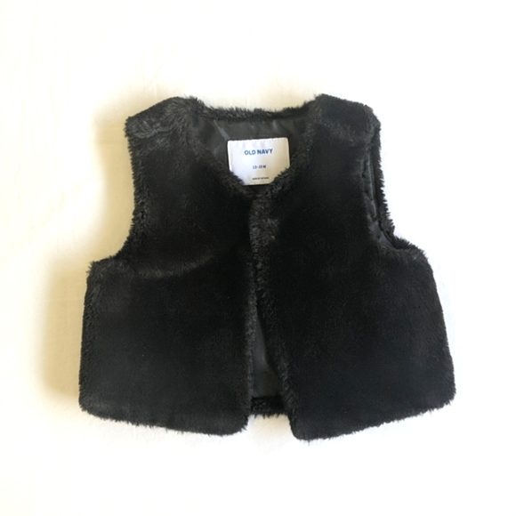 old navy black faux fur vest 12-18 months baby girl - Picture 1 of 5